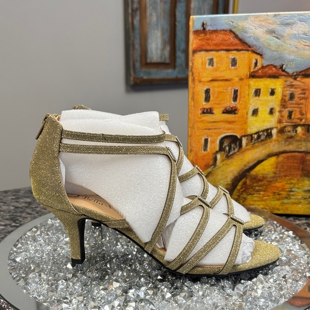 Bella vita Gold Strappy Mid-Heel Sandals for Women